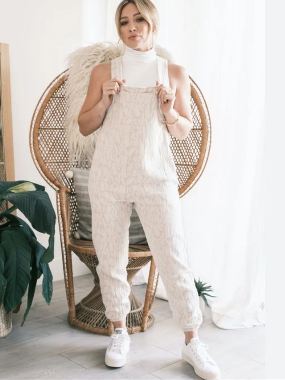 NWT Smash + Tess Hilary Duff Cotton Linen Romperalls Size L Neutral Lightweight